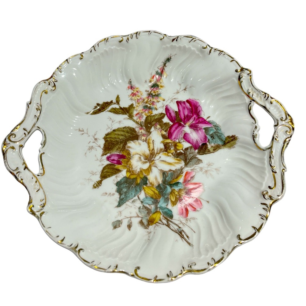 Antique Carl Tielsch CT Germany Ornate Handled Porcelain Serving Bowl Dish 12"